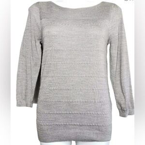 LOFT | Gray 3/4 Sleeve Raised Stripe Sweater M